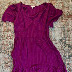 Knox Rose Magenta V-Neck Dress with Smocked Waist and Ruffled Hem